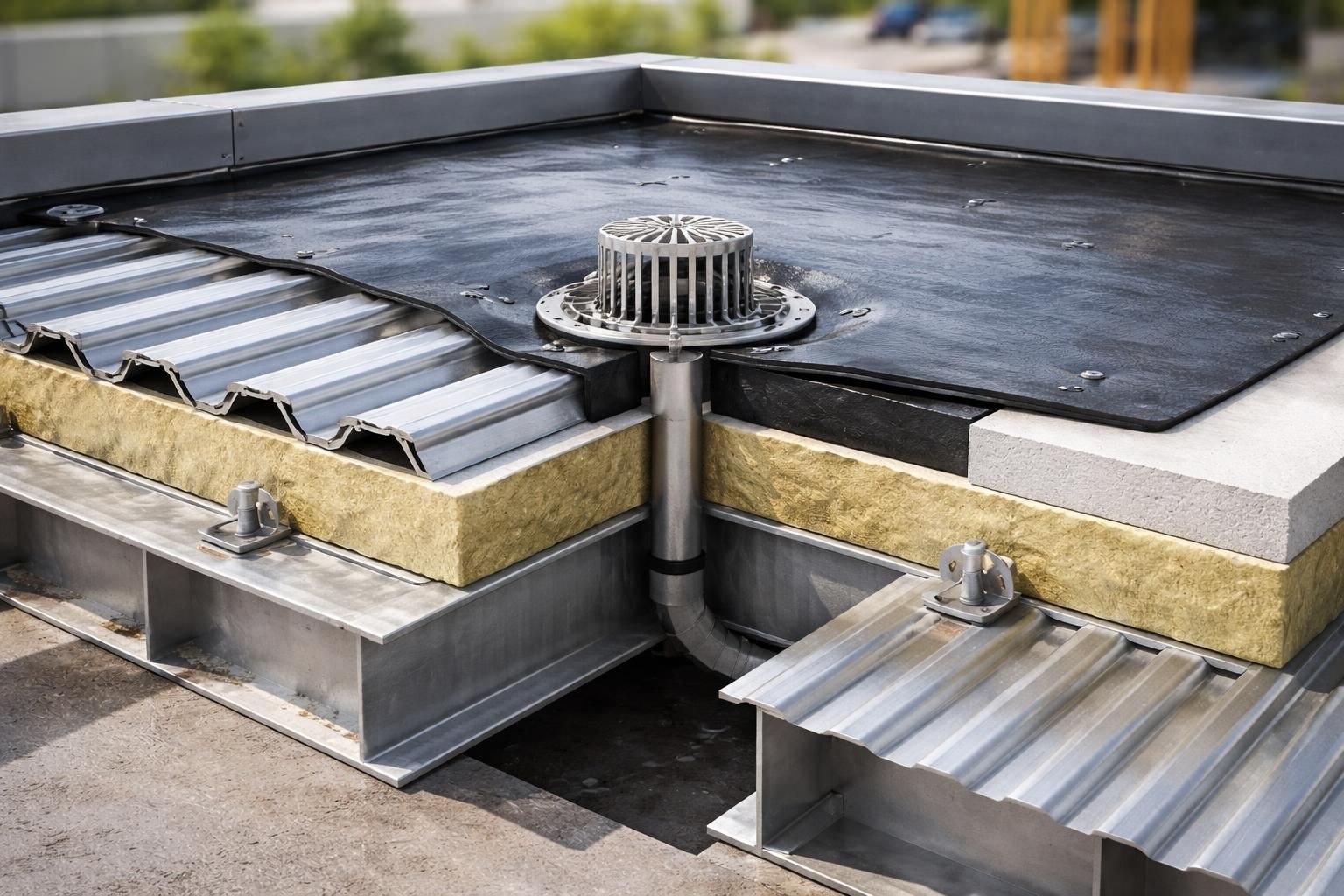 découvrez comment optimiser l'étanchéité de votre toiture avec le schéma du toit plat en bac acier, pour une protection durable contre les infiltrations d'eau.